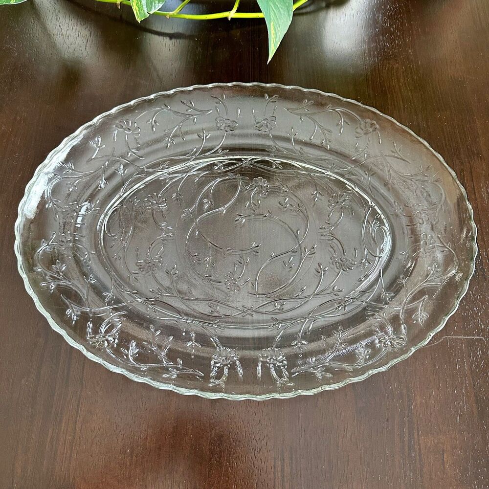 Vintage Princess House Fantasia Crystal Glassware Oval Serving Platter